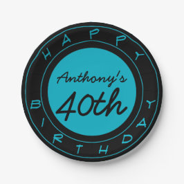 Plato De Papel Placas de papel personalizadas Blue 40th Birthday 