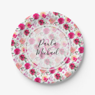 Plato De Papel Placas de papel personalizadas Cerise Watercolor F