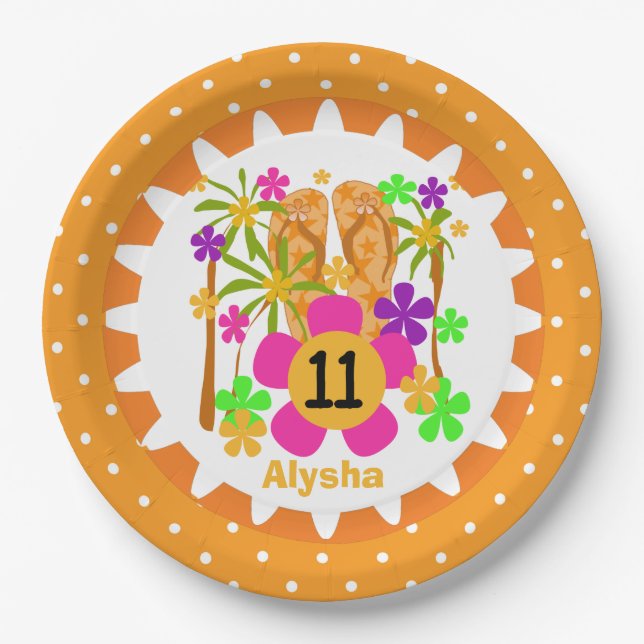 Plato De Papel Placas de papel personalizadas Luau 11th Birthday (Anverso)
