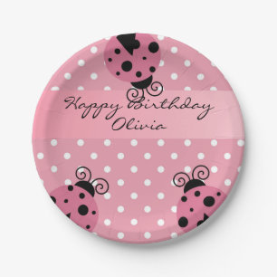 Plato De Papel Placas de papel personalizadas mariquita rosada