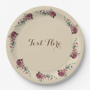 Plato De Papel Placas de papel Personalizado acuarela para rosas