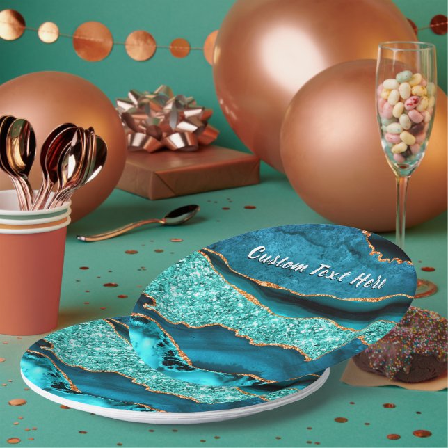 Plato De Papel Placas de papel Personalizado de texto de oro azul (Multi)