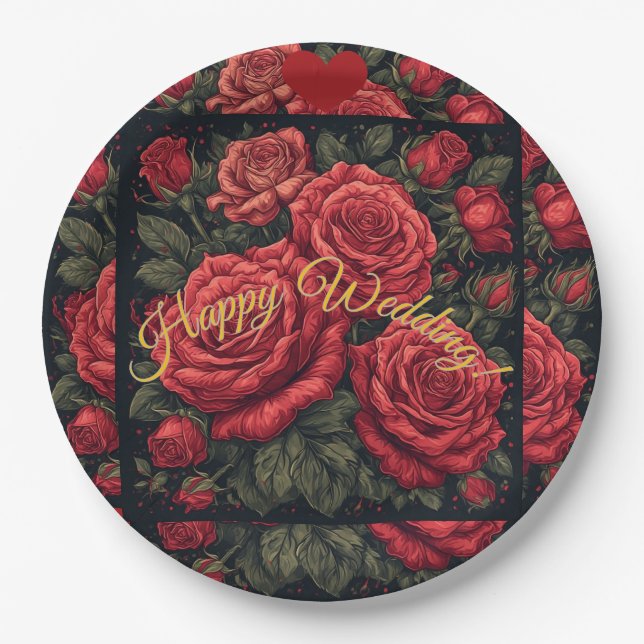 Plato De Papel Placas de papel Personalizado "Feliz Boda" floral (Anverso)