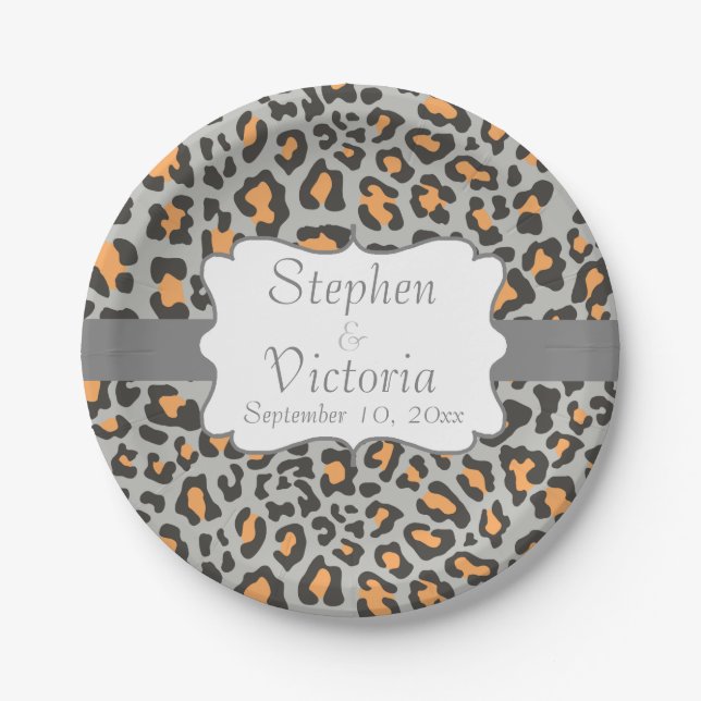 Plato De Papel Placas de papel personalizado Leopardo negro, gris (Anverso)