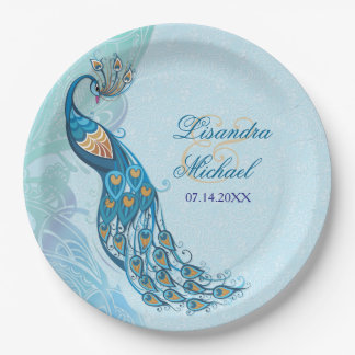 Plato De Papel Placas de papel Personalizado Peacock Lace Eleganc