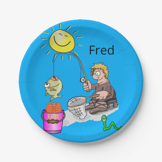 Plato De Papel Placas de papel, pescadores Sol azul (Anverso)