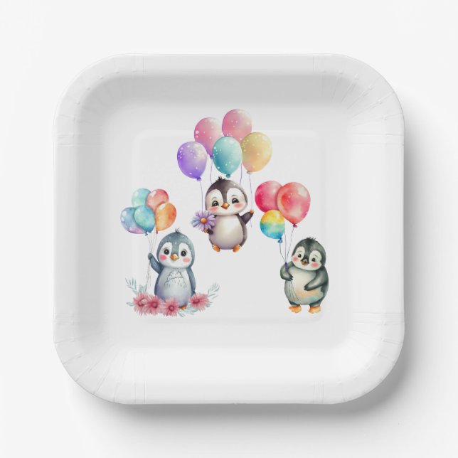 Plato De Papel Placas de papel pingüino (Anverso)