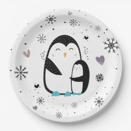 Plato De Papel Placas de papel pingüino de invierno