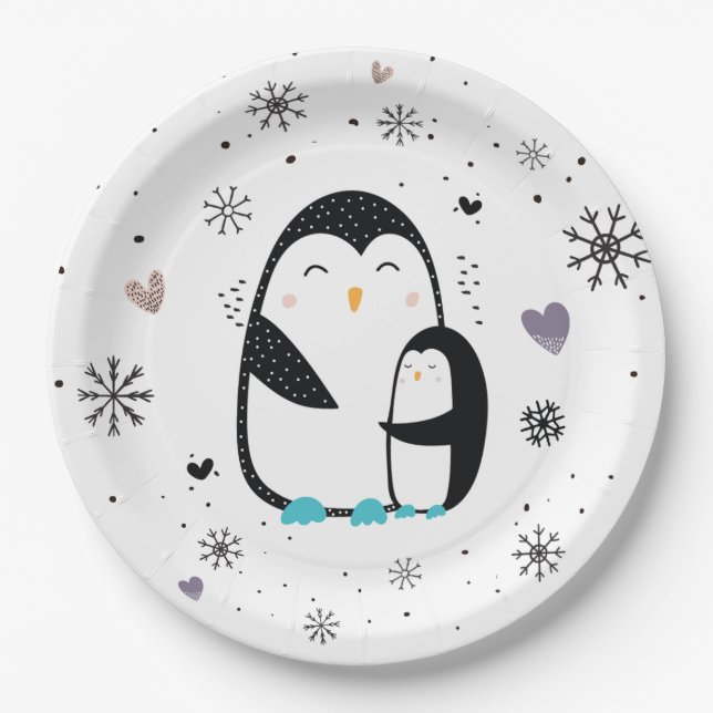 Plato De Papel Placas de papel pingüino de invierno (Anverso)
