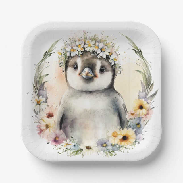 Plato De Papel Placas de papel pingüino, placas de cumpleaños (Anverso)