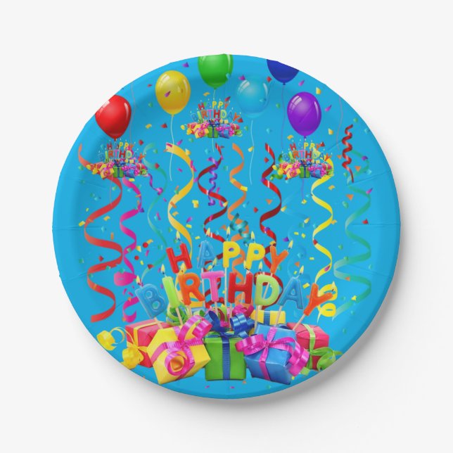 Plato De Papel Placas de papel, placas de papel de cumpleaños fel (Anverso)