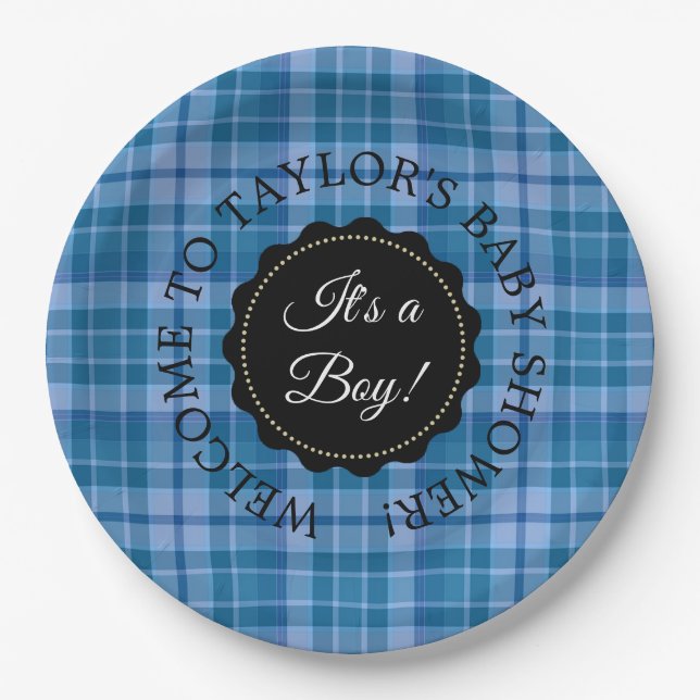 Plato De Papel Placas de papel planchado azul de Baby Shower pers (Anverso)