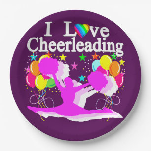 PLATO DE PAPEL PLACAS DE PAPEL PURPLE Y PINK CHEERLEADING
