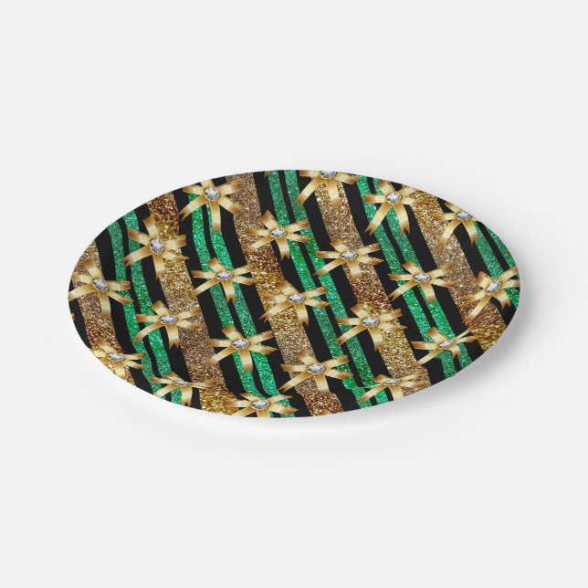 Plato De Papel Placas de papel Purpurina Gold Green y Black Faux (Angular)