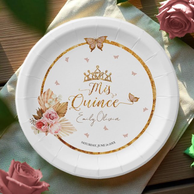 Plato De Papel Placas de papel Quinceanera rosa floral Rubor (Subido por el creador)