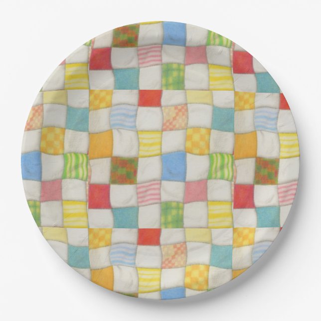 Plato De Papel Placas de papel redondo CRAZY QUILT 9" (Anverso)