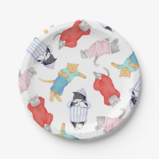 Plato De Papel Placas de papel redondo de PAJAMAS CATS (Anverso)