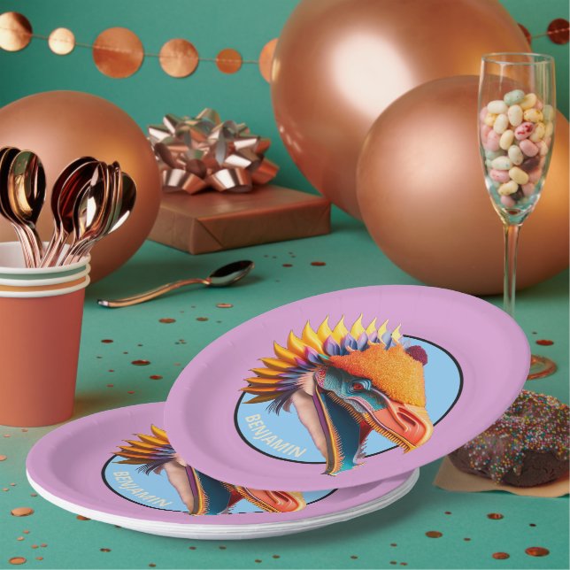Plato De Papel Placas de papel redondo personalizadas de dinosaur (Multi)