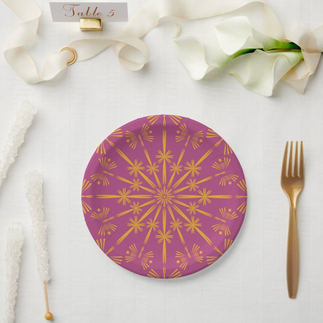 Plato De Papel Placas de papel Retro Mandala Boysenberry de 7" (Boda)