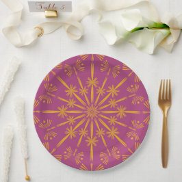 Plato De Papel Placas de papel Retro Mandala Boysenberry de 9"