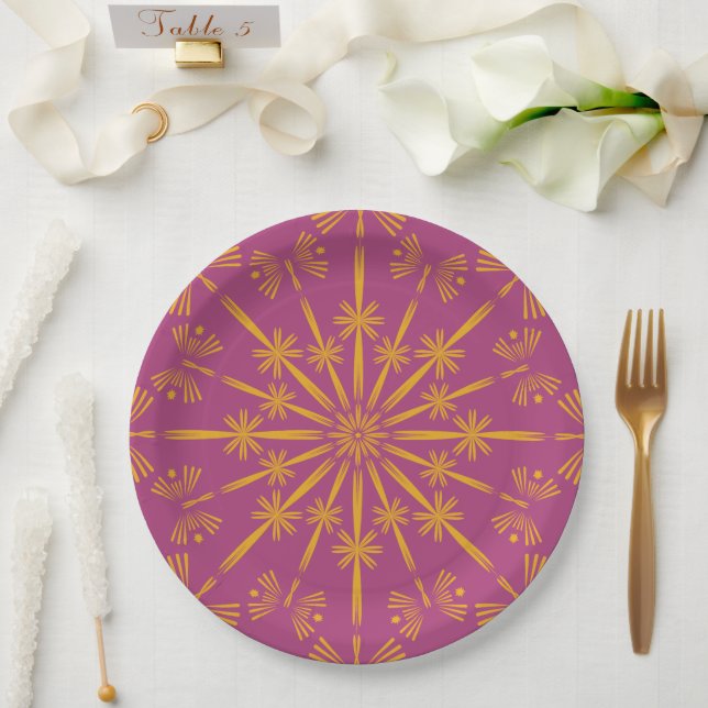 Plato De Papel Placas de papel Retro Mandala Boysenberry de 9" (Boda)