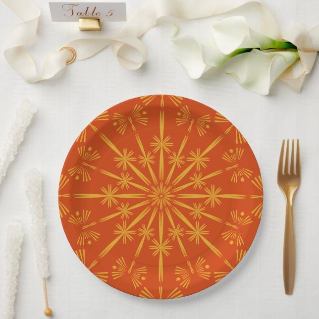 Plato De Papel Placas de papel Retro Mandala Papaya 9" (Boda)