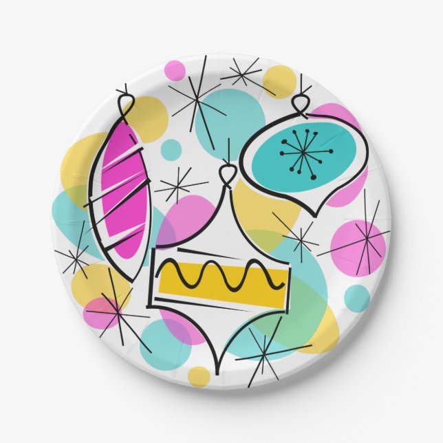 Plato De Papel Placas de papel Retro Tree Baubles (Anverso)