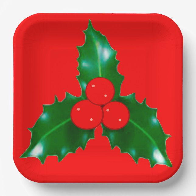 Plato De Papel Placas de papel rojo holly (Anverso)