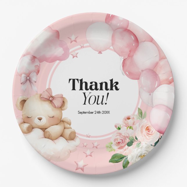 Plato De Papel Placas de papel rosa Baby Shower (Anverso)