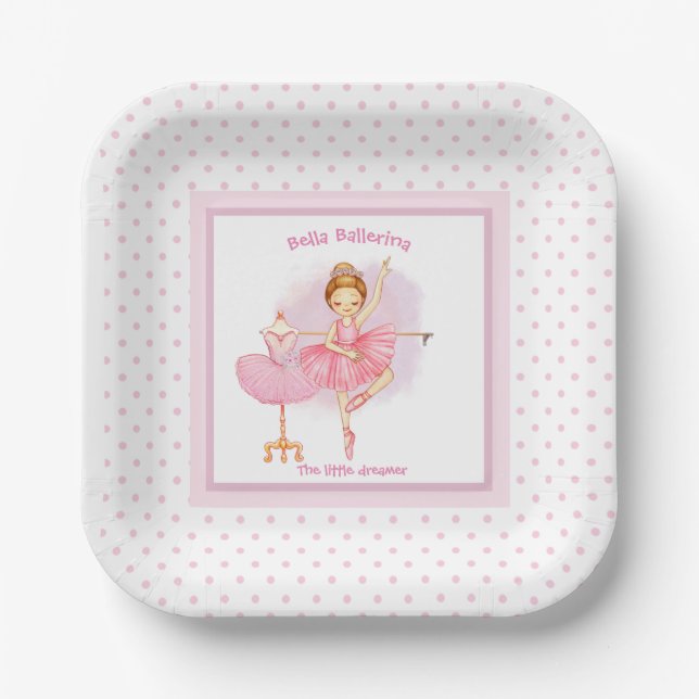 Plato De Papel Placas de papel rosa Ballerina Baby (Anverso)