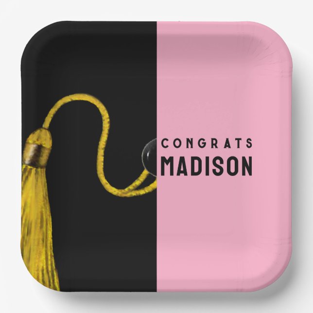 Plato De Papel Placas de papel rosa de graduación creativa (Anverso)