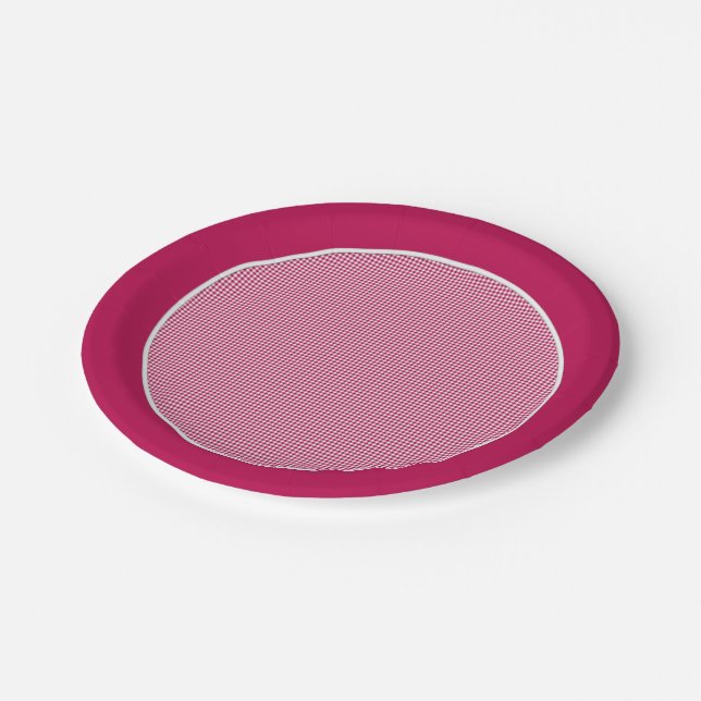 Plato De Papel Placas de papel rosa Gingham-Oscuro (Angular)