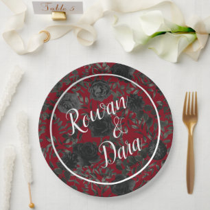 Plato De Papel Placas de papel Rosa gótico-rojo y negro Boda