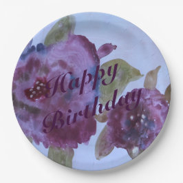 Plato De Papel Placas de papel Rosa púrpura de color de agua