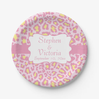 Plato De Papel Placas de papel rosa y amarillo de Leopardo person