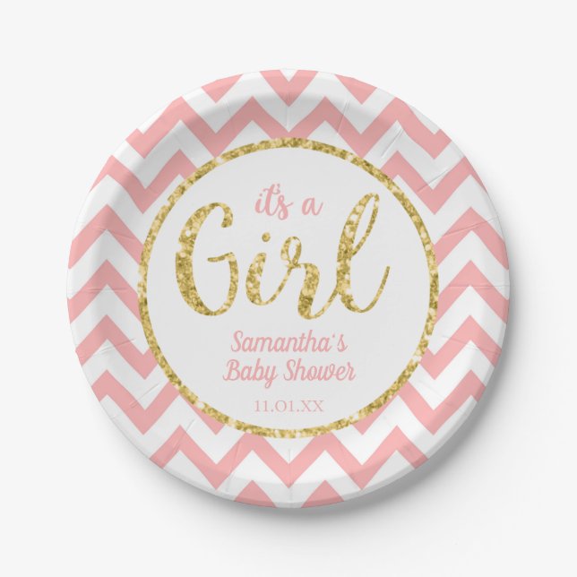 Plato De Papel Placas de papel rosadas de Baby Shower (Anverso)