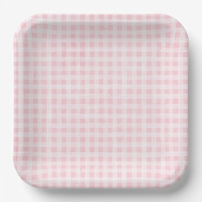 Plato De Papel Placas de papel rosadas de Gingham (Anverso)