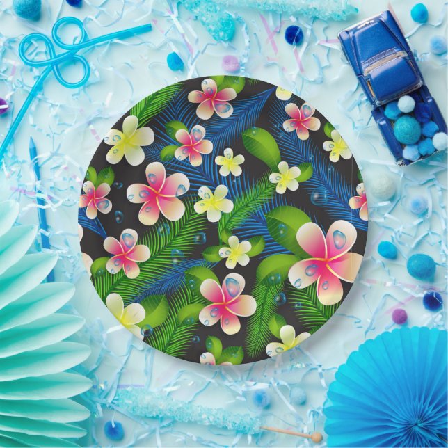 Plato De Papel Placas De Papel Rosadas Y Amarillas Tropicales Hib (Fiesta)