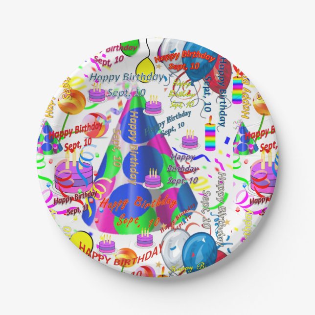 Plato De Papel Placas de papel Septiembre, 10 Cumpleaños Septiemb (Anverso)