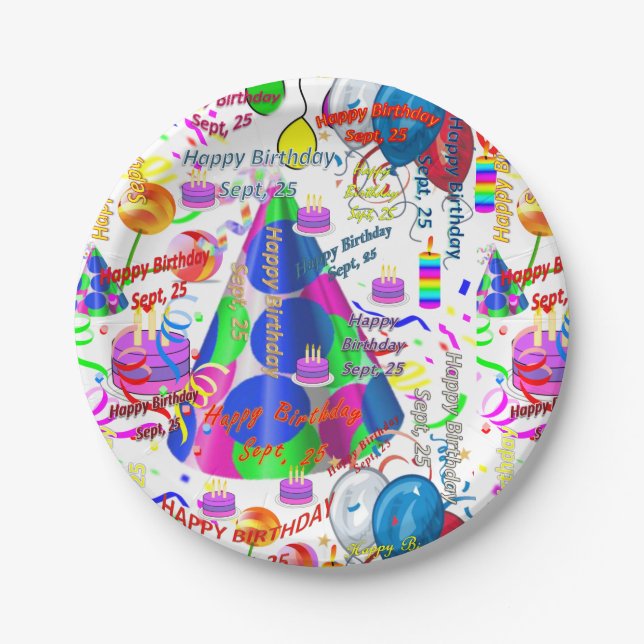 Plato De Papel Placas de papel Septiembre, 25 Cumpleaños Septiemb (Anverso)