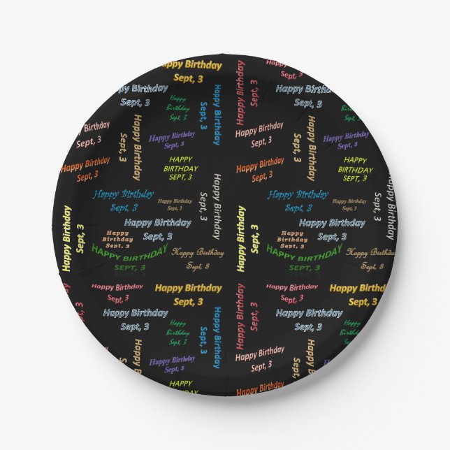 Plato De Papel Placas de papel septiembre, 3 cumpleaños (Anverso)