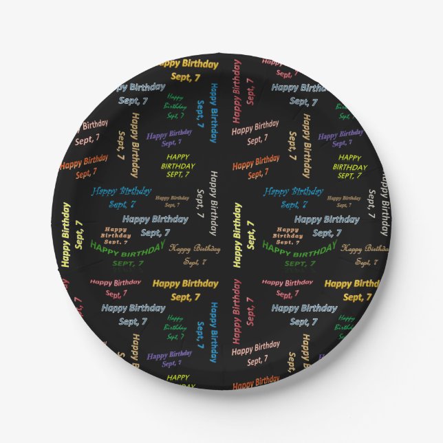 Plato De Papel Placas de papel Septiembre, 7 Cumpleaños (Anverso)