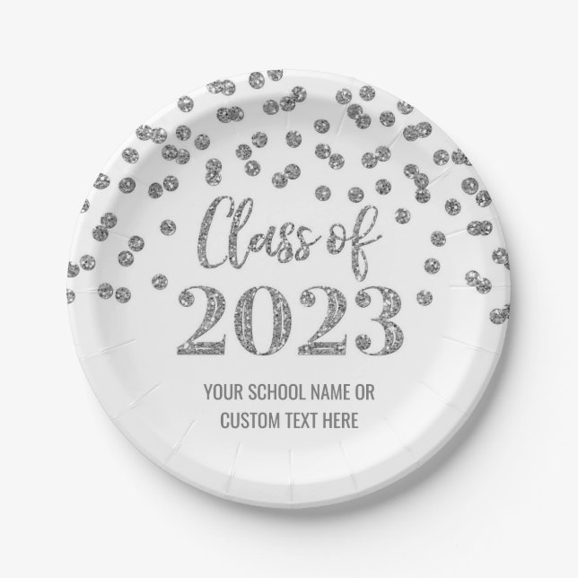 Plato De Papel Placas de papel Silver Confetti Graduation 2023 (Anverso)