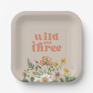 Plato De Papel Placas de papel silvestres y tres Fiestas de flore