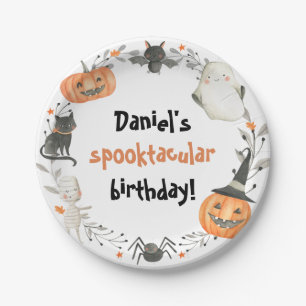 Plato De Papel Placas de papel Spooktacular de cumpleaños de Hall