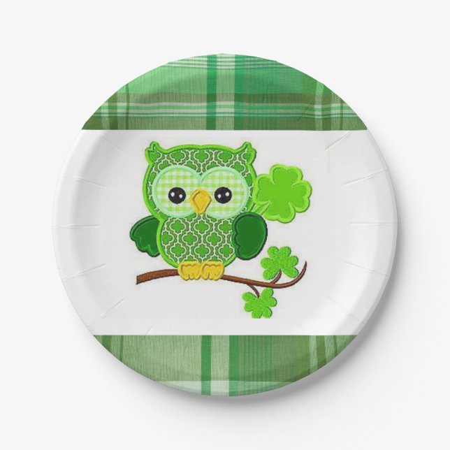 Plato De Papel Placas de papel St. Patrick's Day Owl (Anverso)