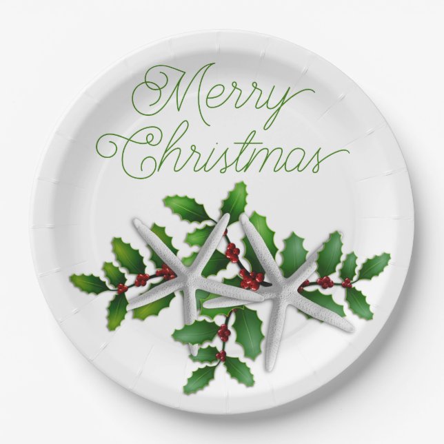 Plato De Papel Placas de papel Starfish Merry Christmas Fiesta (Anverso)
