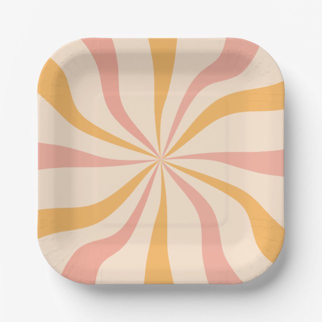 Plato De Papel Placas De Papel Swirl Naranja Rosa (Anverso)