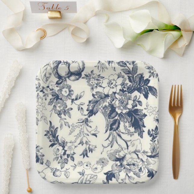 Plato De Papel Placas de papel toile francesas de la Marina (Boda)