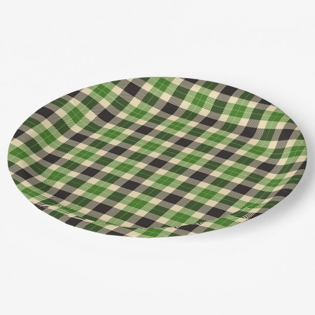 Plato De Papel Placas de papel tostado de tartán verde y negro Ke (Angular)